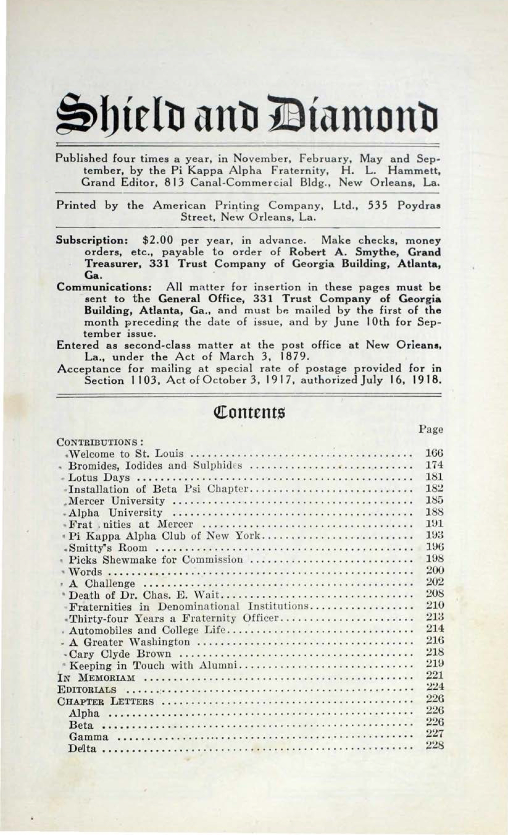 Shield and Diamond, Vol. 33, No. 2, Feburary, 1924
